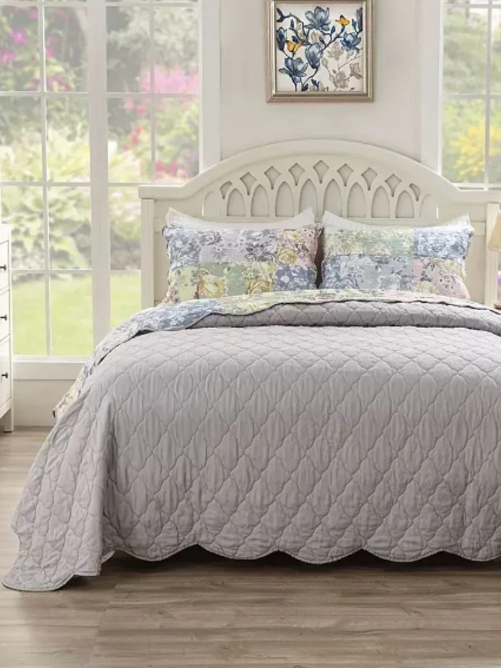 Greenland Home Fashions Emma Traditional Floral Print 3 Piece Quilt Set, Full/Qu
